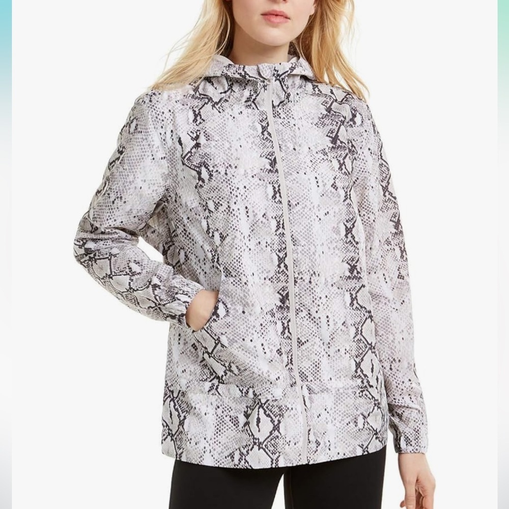 Ideology Womens Lightweight Snake Print Anorak Jacket Gray